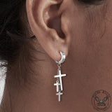 Cross Stainless Steel Clip Hoop Earring