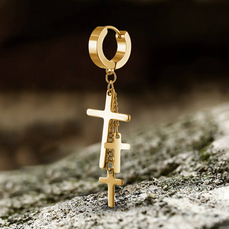 Cross Stainless Steel Clip Hoop Earring