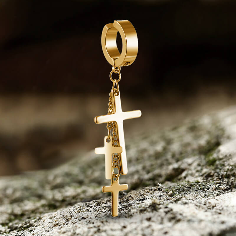 Cross Stainless Steel Clip Hoop Earring