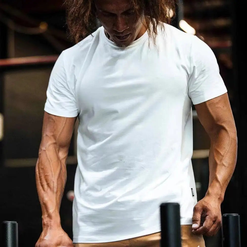 Muscle Workout Short Sleeve Men's Summer Casual Slim Fit Crew Neck Cotton T-shirt - Lootquake