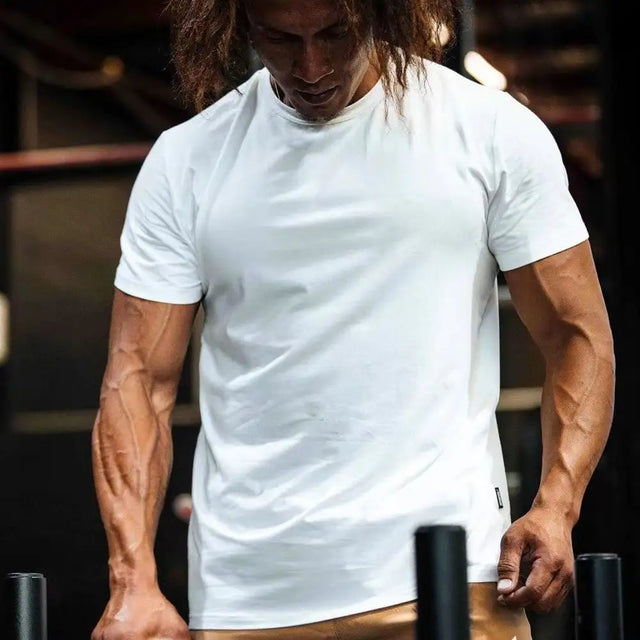Muscle Workout Short Sleeve Men's Summer Casual Slim Fit Crew Neck Cotton T-shirt - Lootquake