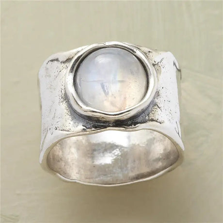 Vintage Moonstone Ring Wide Face Men - Lootquake