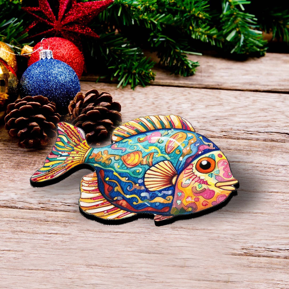 Coastal Fish Decorative Wooden Clip-on Ornaments Set of 3 by G. Debrekht - Coastal Decor - 8091034C-S3