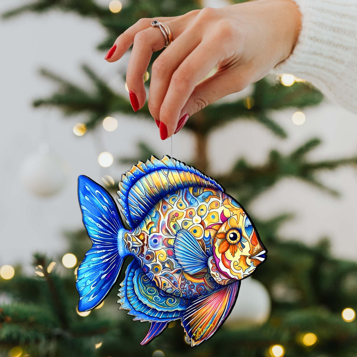 Nautical Christmas Ornaments - Oceanic Opal Fish Wooden Ornaments by G. Debrekht Coastal Holiday Decor - 8688302