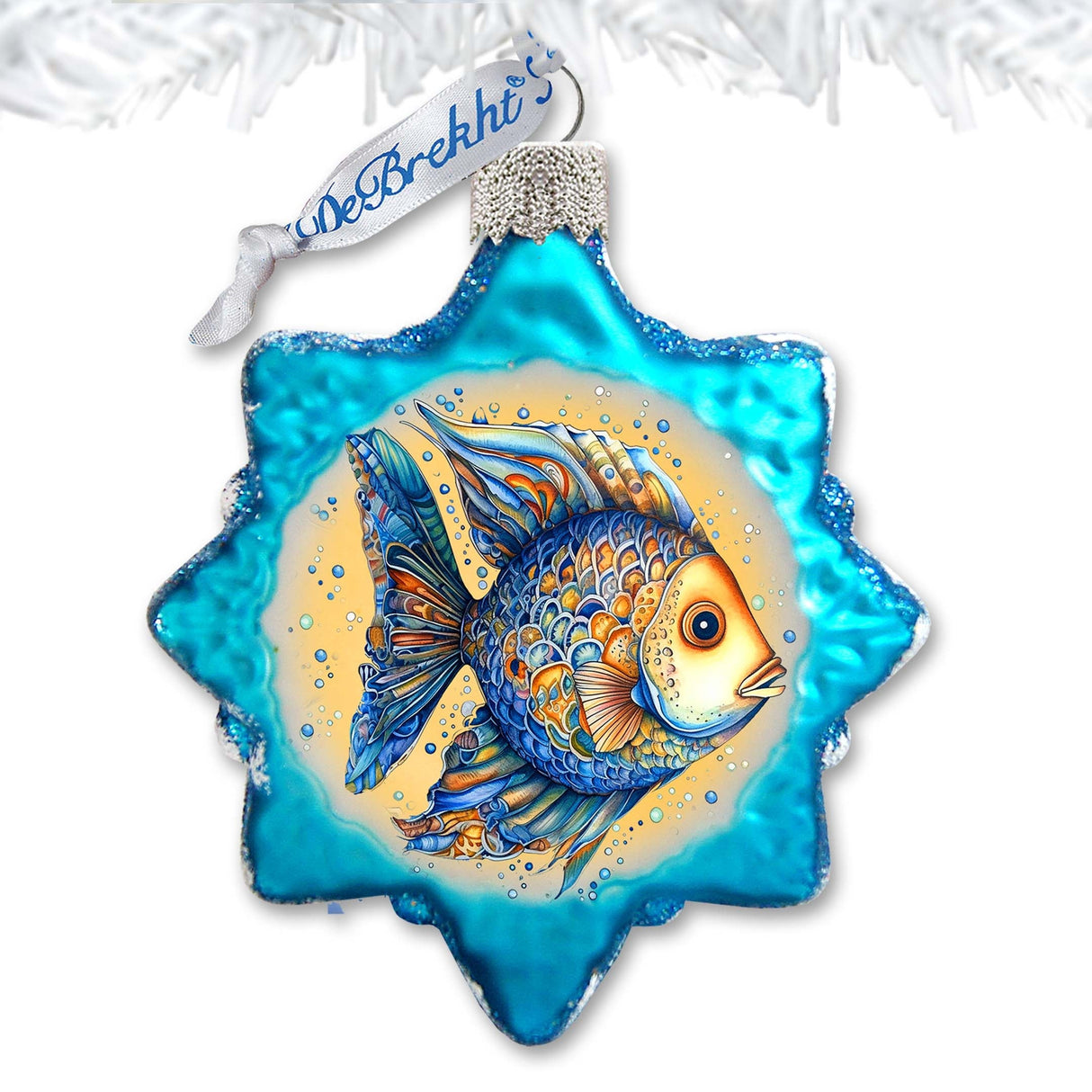 Holiday Coastal Ornament - Azure Fish Keepsake Glass Ornaments by G. Debrekht - Coastal Holiday Decor - 777406