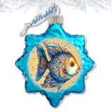 Holiday Coastal Ornament - Azure Fish Keepsake Glass Ornaments by G. Debrekht - Coastal Holiday Decor - 777406