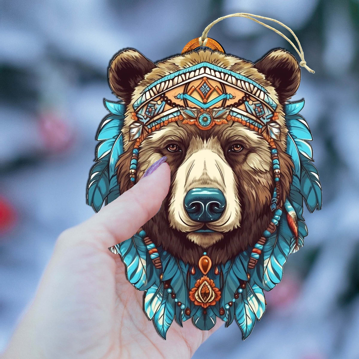 Mysterious Bear Face Wooden Ornaments by G.Debrekht - Wildlife Holiday Decor - 8710124-2