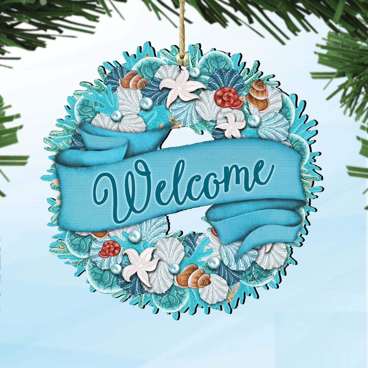 Coastal Wreath Wooden Ornaments by G. DeBrekht - Coastal Holiday Decor - 8185306-2