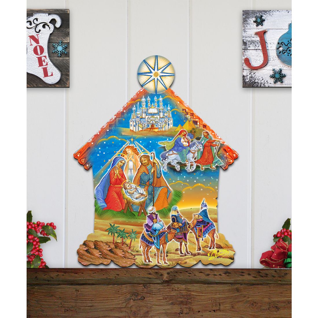 Up-Up and Away Christmas Door Decor by G. DeBrekht - Christmas Santa Snowman Decor - 8186134H