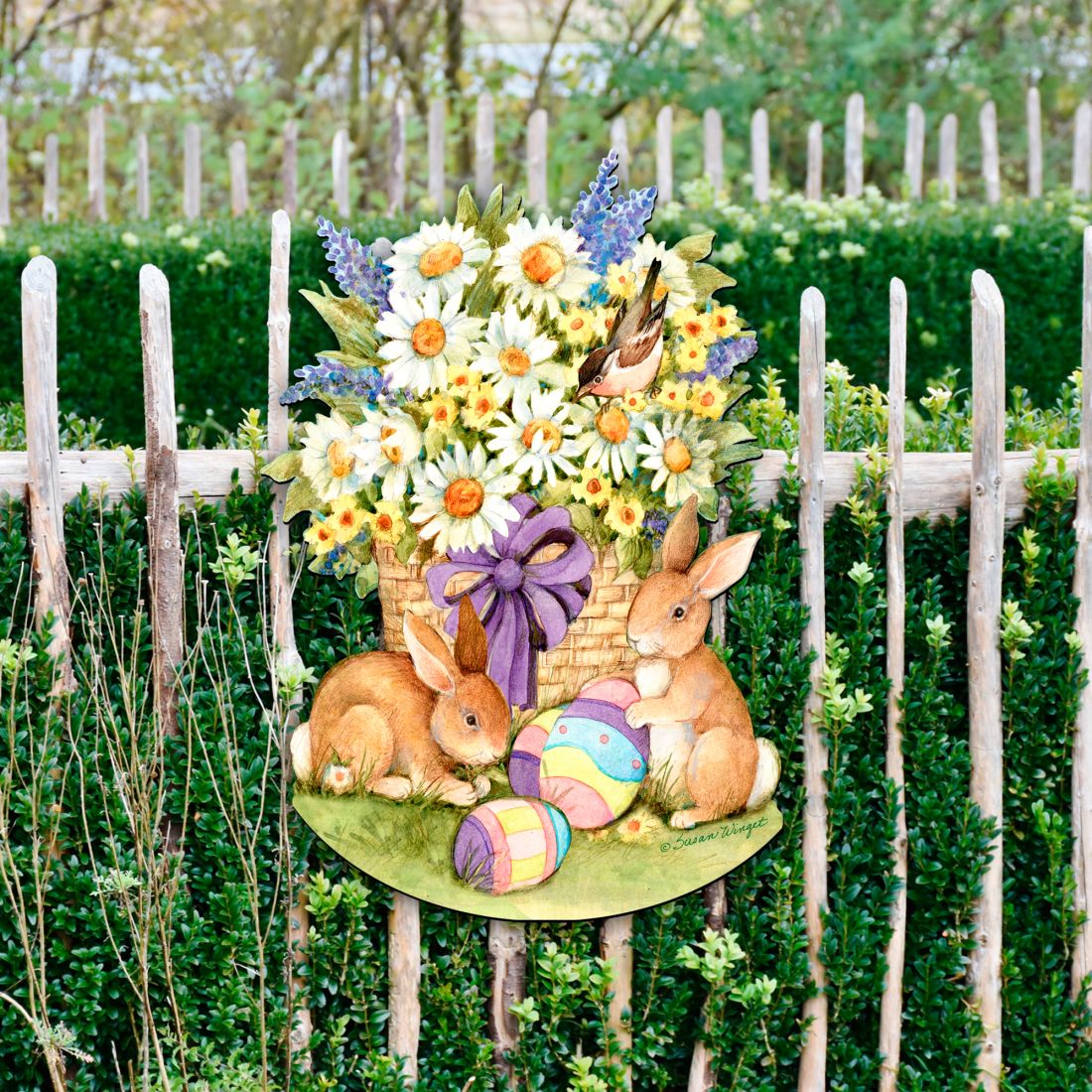 Decoración de puerta de Pascua con conejito de primavera de Susan Winget - Decoración de primavera de Pascua - 8471301H-SW