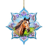 Brown Horse Snowflake Wooden Ornaments by G. Debrekht - Nature Wildlife Decor - 8688432