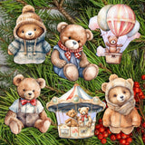 Teddy Bear Decorative Wooden Clip-on Ornaments Set of 6 by G. Debrekht - Christmas Decor - 8090025C-S6