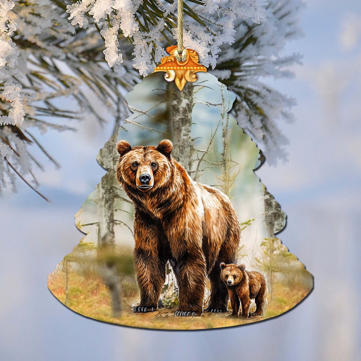 Adornos de madera para árbol de Navidad con temática de oso grizzly del bosque, de G.Debrekht - Decoración navideña de vida silvestre - 870010