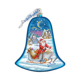 Santa Sleigh Bell Glass Ornament by G. DeBrekht - Christmas Santa Snowman Decor - 73341