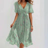 Chiffon Printed Short Sleeve Dress Summer Elegant V-neck Dresses Womens Clothing