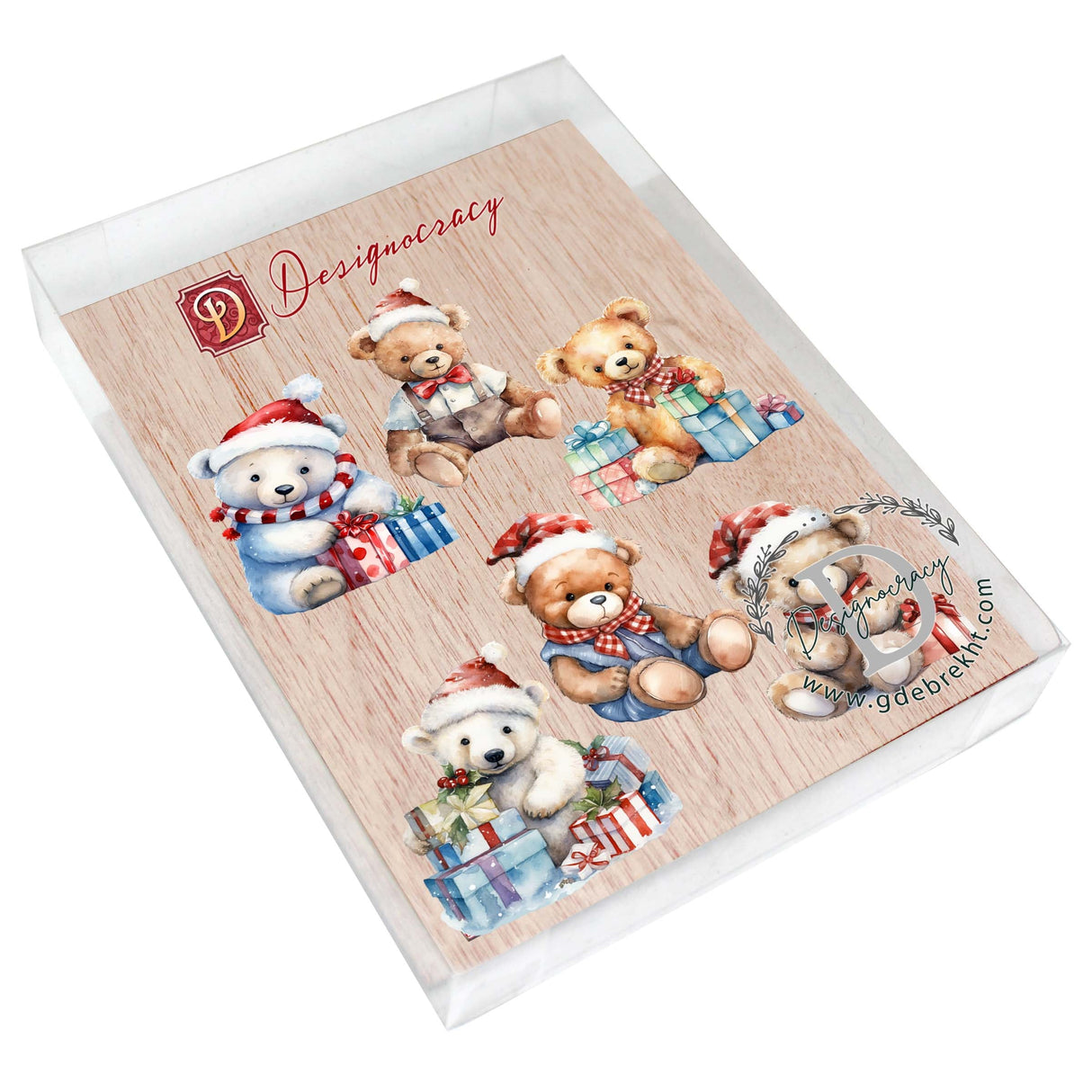 Christmas Teddy Bear Decorative Wooden Magnets Set of 6 by G. Debrekht - Christmas Décor - 8090011G-S6