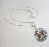 Fluttering Owl Silver Plated Mother of Pearl Jewelry Necklace - 44012