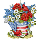 Regadera americana con decoración patriótica - Adorno para maceta - Regalo rústico hecho a mano - Adorno de madera de Susan Winget - 8471212-SW