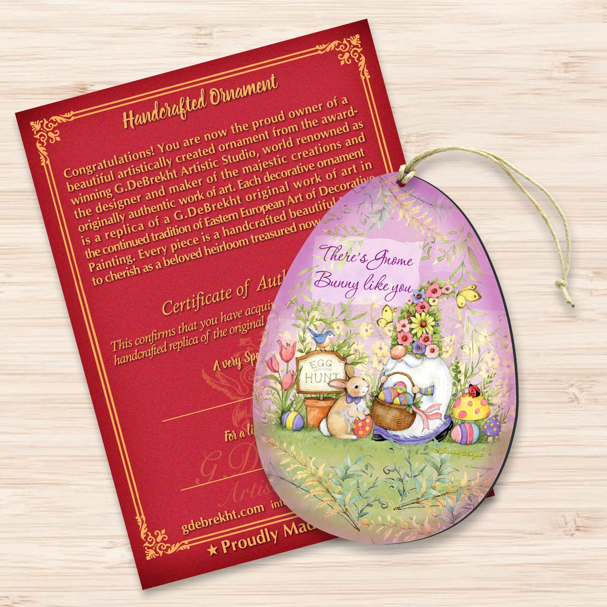 Bunny Garden Gnome Egg Wooden Ornaments by Susan Winget - Easter Spring Decor - 8471121-SW