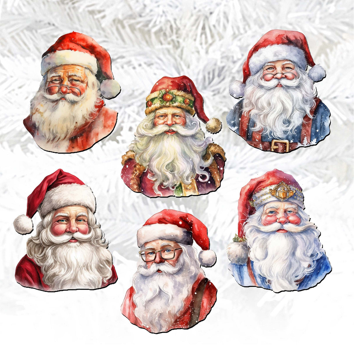 Jolly Santa Faces Decorative Wooden Clip-on Ornaments Set of 6 by G. Debrekht - Christmas Decor - 8090045C-S6