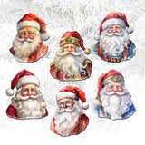 Jolly Santa Faces Decorative Wooden Clip-on Ornaments Set of 6 by G. Debrekht - Christmas Decor - 8090045C-S6