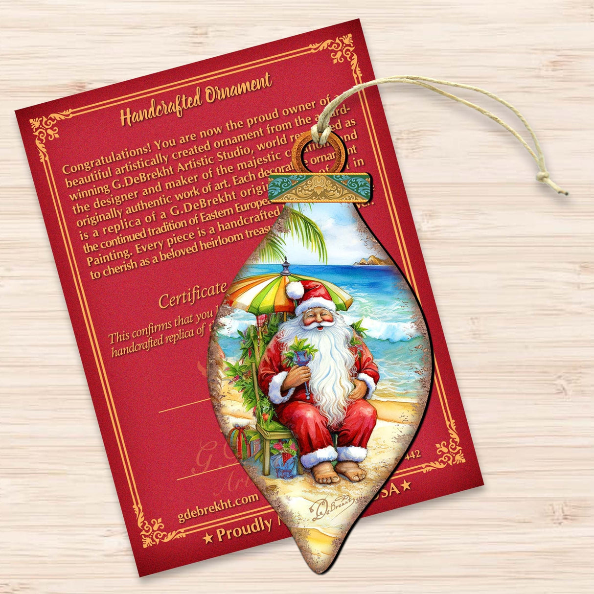 Santa on the Beach Decorations  Santa's Beach Break Wooden Ornaments by G.Debrekht Coastal Holiday Decor - 8688182