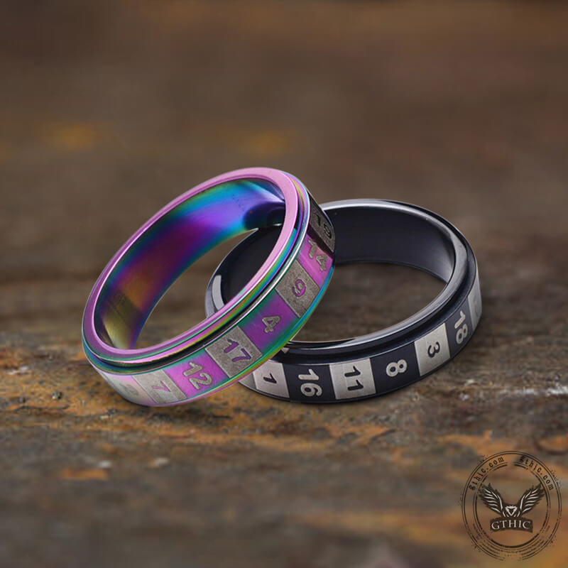 D20 Random Number Stainless Steel Spinner Dice Ring