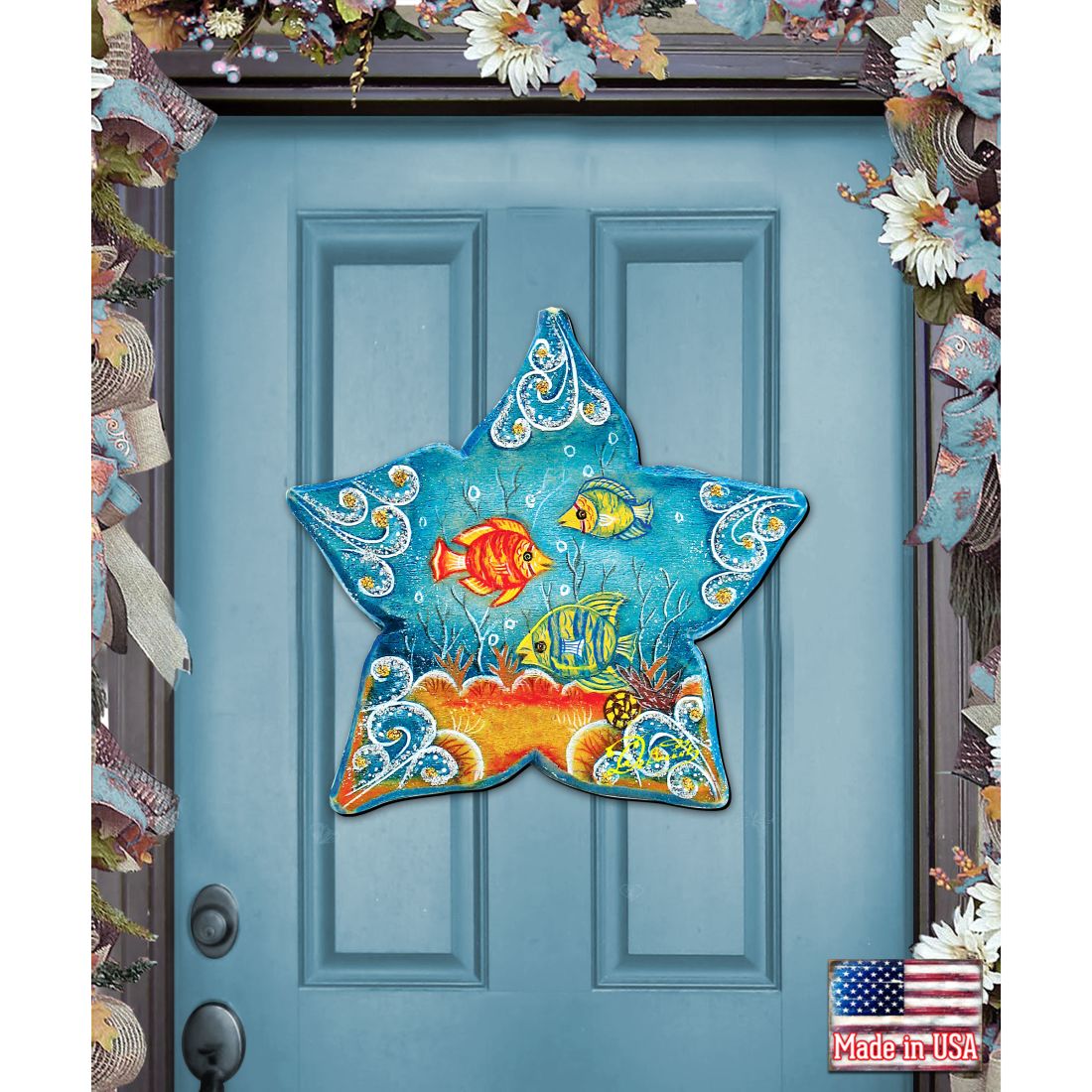 Decoración para puerta de casa de playa con estrellas de mar de G. DeBrekht - Decoración costera navideña - 8126151H