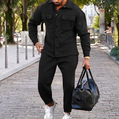 Suede Single-breasted Solid Color Slim Fit Two-piece Suit Men - Lootquake