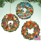 Wreaths Keepsake Wooden Ornaments Set of 3 by G. DeBrekht - Christmas Decor - 8100111S3