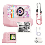 Appareil photo instantané pour enfants 2,4 pouces, carte 32 Go, 3 rouleaux de papier, chargement USB, cadeau d'anniversaire, Halloween, Noël, appareil photo numérique haute définition, adapté aux enfants