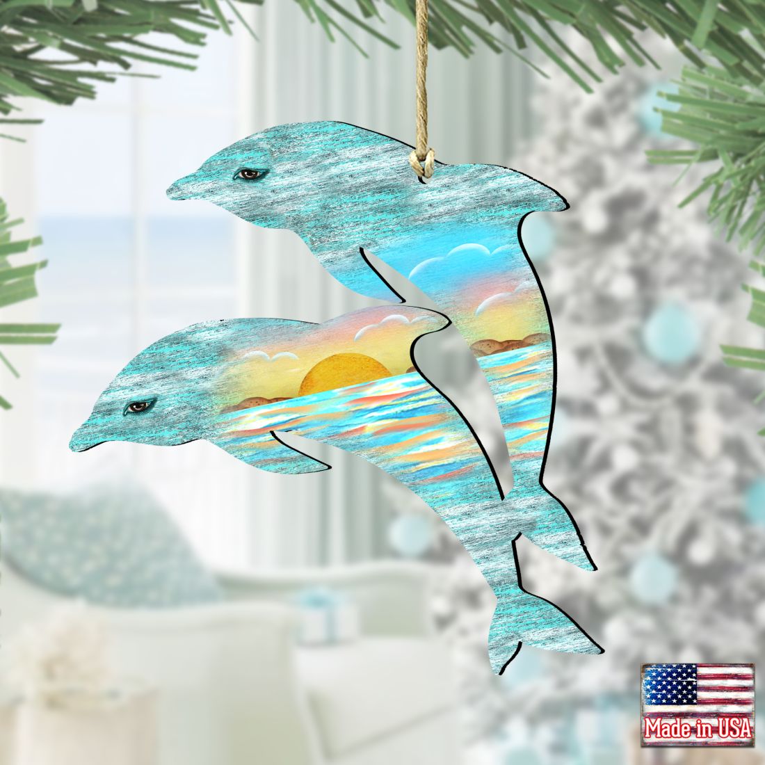 Dolphins Wooden Ornaments by G. DeBrekht - Coastal Holiday Decor - 8198519