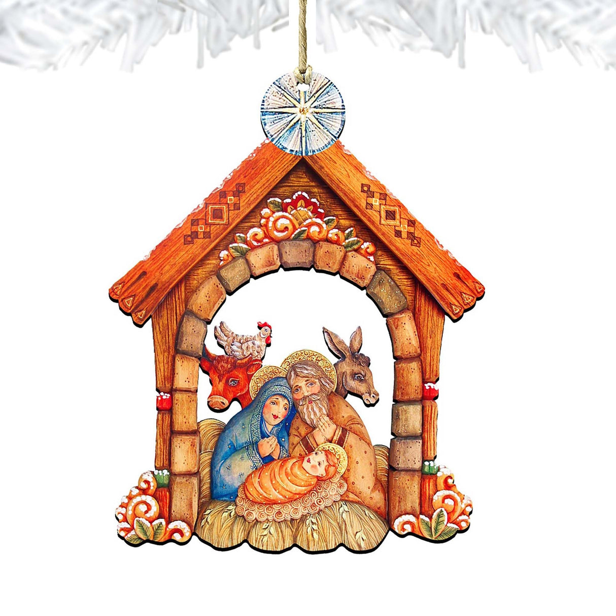 Village Nativity Christmas Wooden Ornaments by G. DeBrekht - Nativity Holiday Decor - 8152630