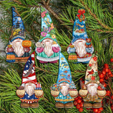 Holiday Gnomes Decorative Wooden Clip-on Ornaments Set of 6 by G. Debrekht  - Christmas Decor - 8090138C-S6