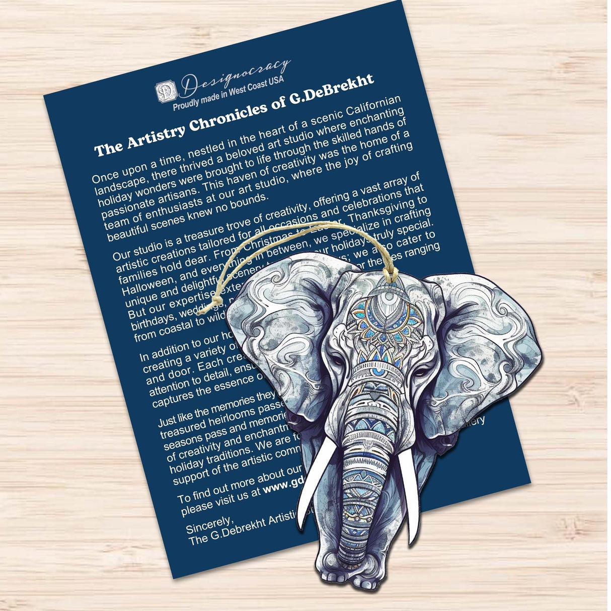 Elephants Decorative Wooden Ornaments Set of 3 by G. Debrekht - Wildlife Decor - 8091036-S3