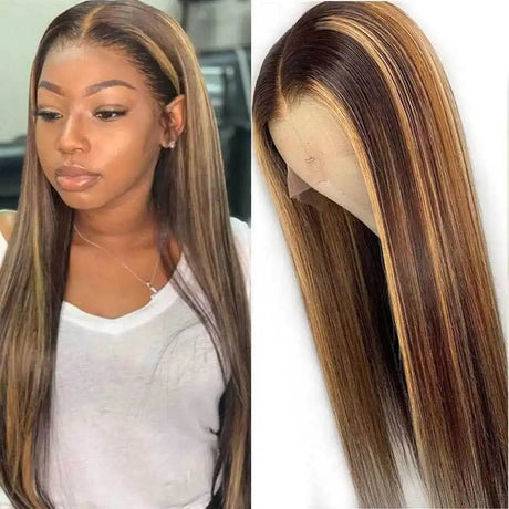 Front Lace Piano Pick Dyeing 4 27T Human Hair Headgear Wig - Lootquake