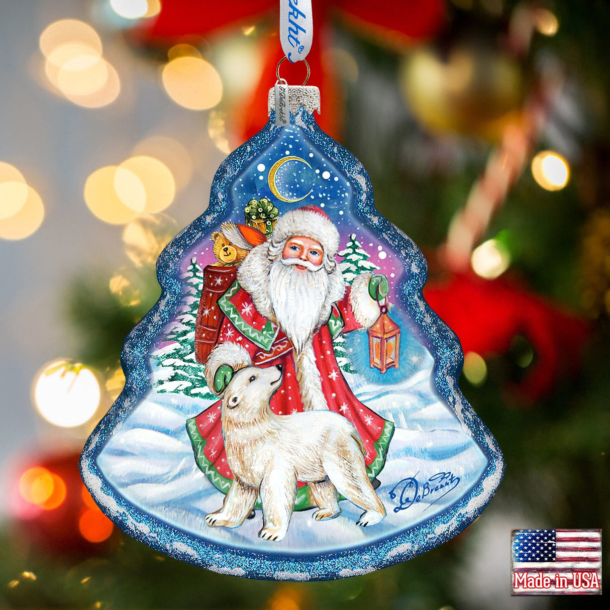Frosted Story Glass Ornament by G. DeBrekht - Christmas Santa Snowman Decor - 762-028