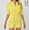 Women's Solid Color V-neck Ruffle Casual Fashion Jumpsuit - Lootquake