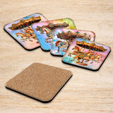 Carousel Horses Wooden Cork Coasters Gift Set of 4 by G. Debrekht - Christmas Decor  - 8199439C-S4