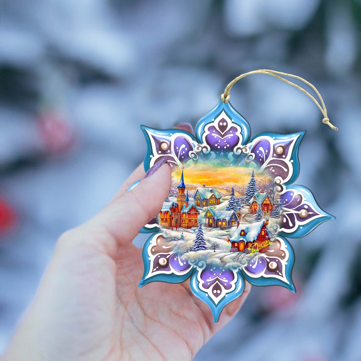 Christmas Village Snowflake Wooden Ornaments by G. Debrekht - Christmas Decor - 8688417