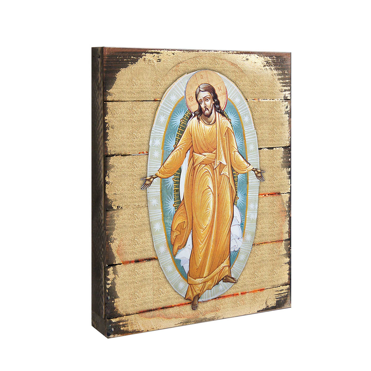 Icono religioso cristiano sagrado de madera bañado en oro de la Resurrección - Decoración inspiradora - 85059