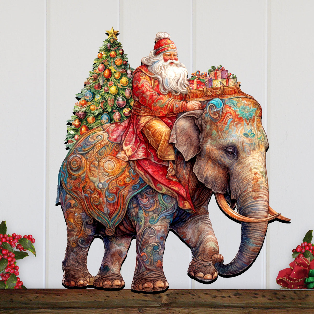 Decoración navideña para puerta con Papá Noel y elefante de G. Debrekht - Decoración navideña - 8611043-2H