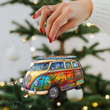 Beach Themed Ornaments - Hippie Van Wooden Ornaments by G.Debrekht Coastal Holiday Decor - 8688203