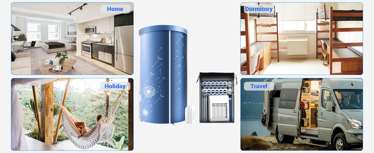 Secadora de ropa eléctrica portátil, tendedero calefactable de 1000 W, secadora de ropa de viaje con temporizador, secadora de ropa eléctrica