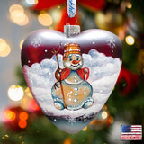 Snowman Heart Glass Ornament by G. DeBrekht - Christmas Santa Snowman Decor - 73331