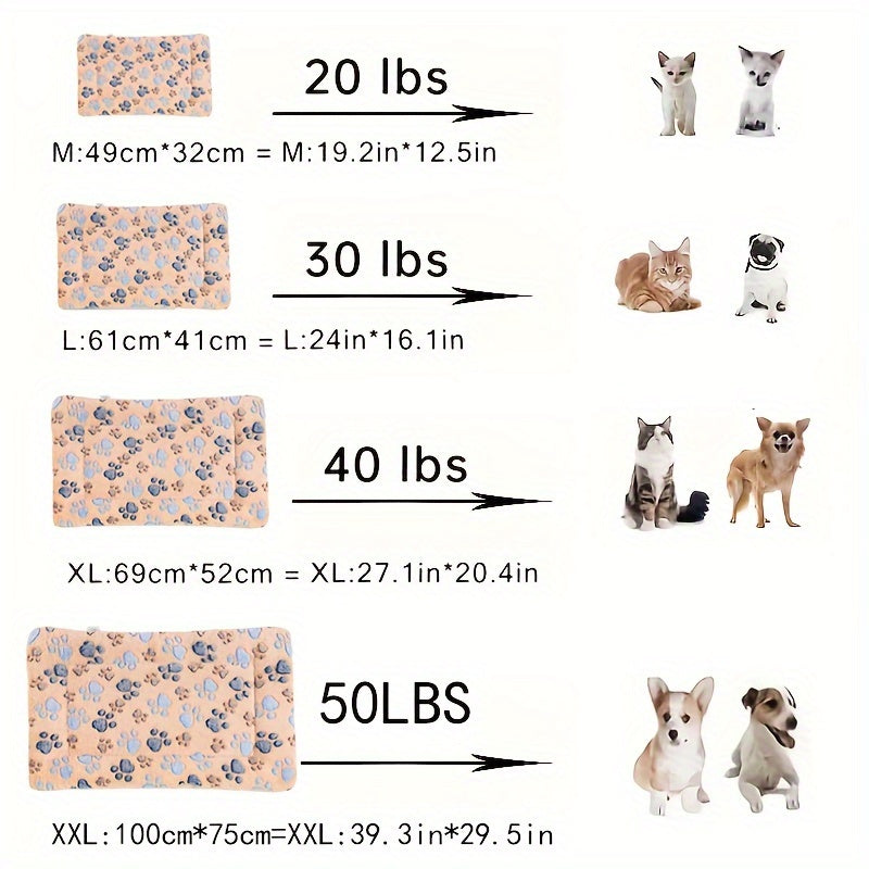 Manta rectangular para mascotas, resistente a la suciedad y para todas las estaciones - Cómoda cama con estampado de pata de perro y corazón (1 unidad)