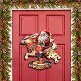 Santa Claus on Bunny Carousel Holiday Door Decor by G. Debrekht - Christmas Santa Snowman Decor - 8611067H