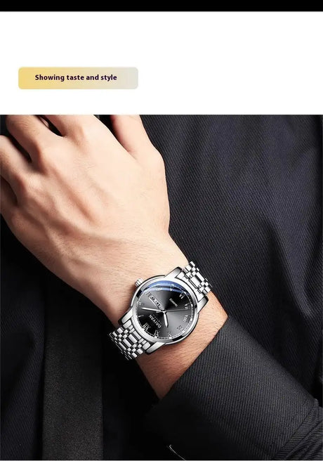 Stainless Steel With Double Calendar Quartz Watch Waterproof Luminous - Lootquake