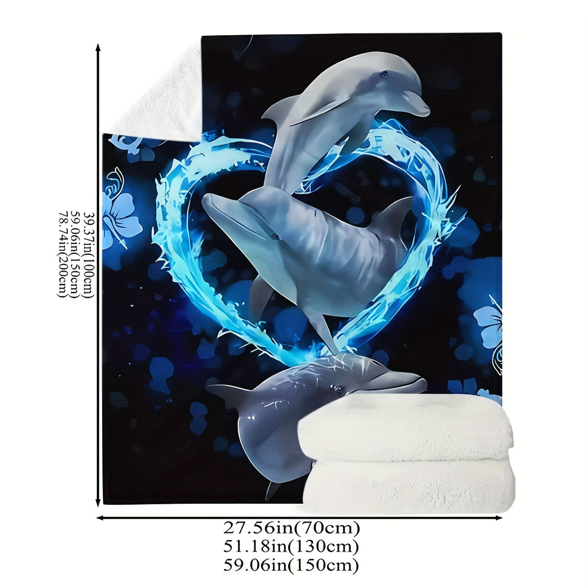 1pc Contemporary Reversible Flannel Blanket, 3D Digital Printed Blue Dolphin Design, All-Season Multipurpose Knitted Polyester Throw for Sofa, Room, Camping, Beach, Party, Office Break - 200-250gsm