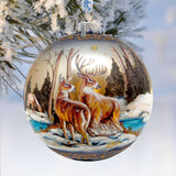 Peaceful Greetings Reindeers Ball Glass Ornament Limited Edition by G. DeBrekht - Christmas Decor - 73883